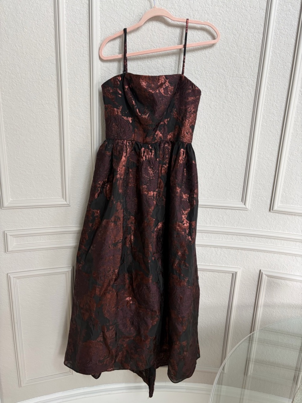 Vera Wang Black and Copper Jacquard Midi Dress